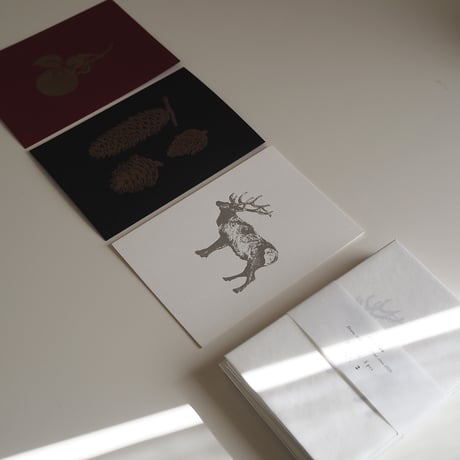 Postcard No.2　Apple / Elk / Pinecones／etohako
