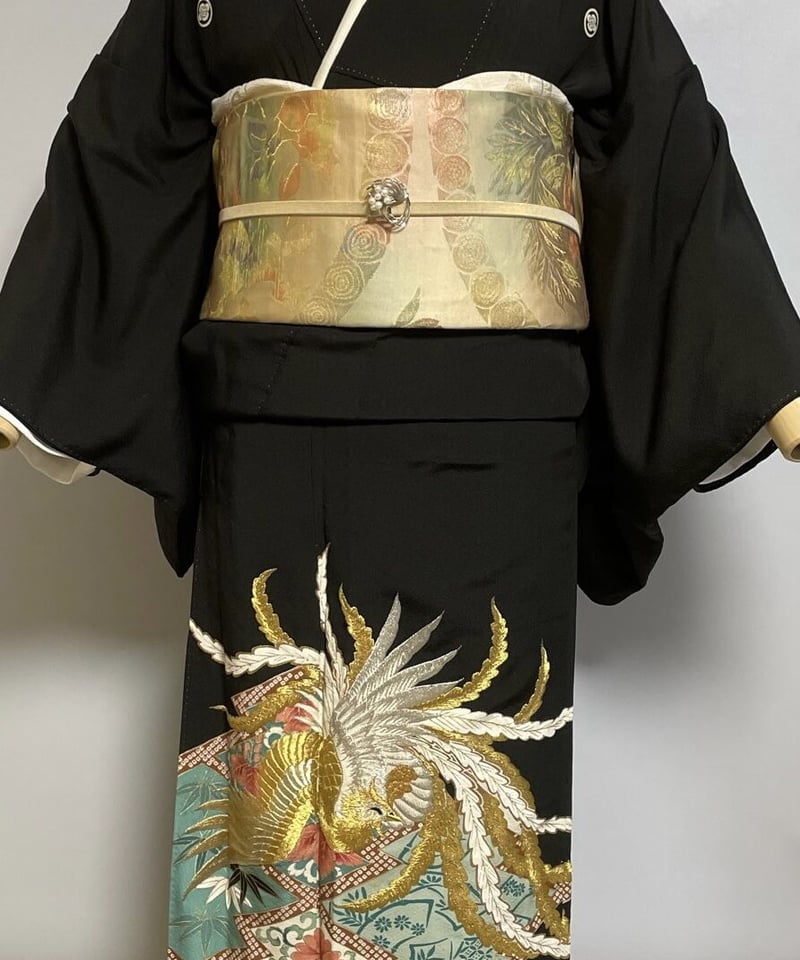 アンティーク黒留袖 鳳凰刺繍 帯など一式レンタル | 着物レンタル磯村