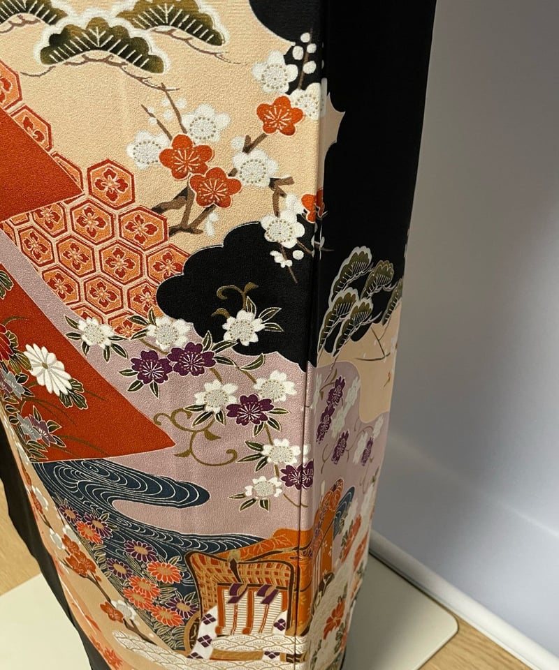 黒留袖 四季の花×御所車 正絹着物一式レンタル | 着物レンタル磯村