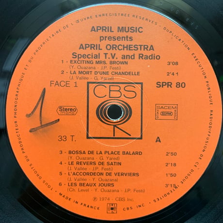 April Orchestra / Musique Pour Radio-TV, Vol. 1 (LP)