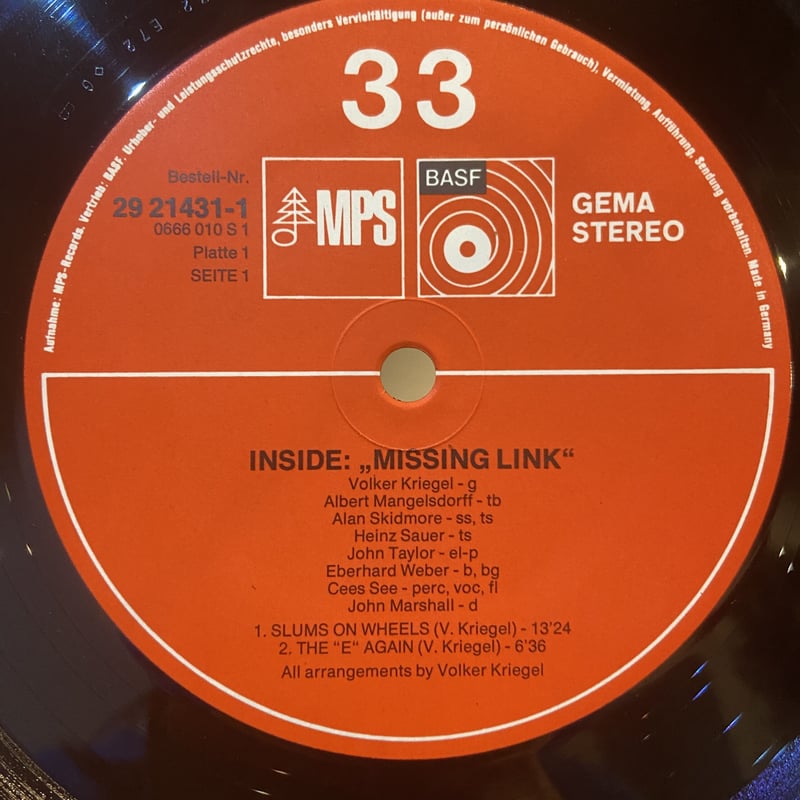 独2LP Volker Kriegel Inside: Missing Link 0218118MSW MPS Records /00520 Inside: Missing Link - MPS : MPS