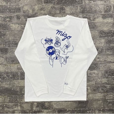 RECORD SHOP MIZOオリジナルロングスリーブTシャツ WHITE + BLUEプリント