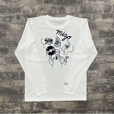 RECORD SHOP MIZOオリジナルロングスリーブTシャツ WHITE + BLACKプリント