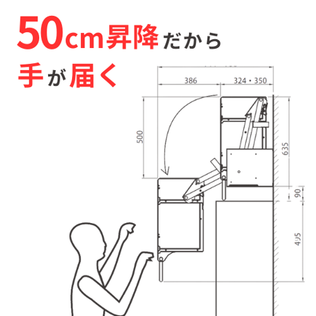 昇降式収納棚 業務用エレベスイング 壁取付タイプ 大容量タイプ