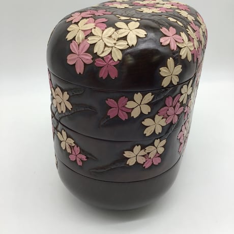 季節重 楕円(25 ×16× 22.5)  桜木付　三段　受皿付