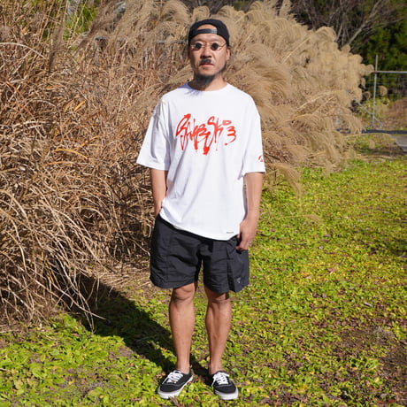 ■Asimocrafts × SAKESKIE ／ 5.6oz Logo T-shirt (White × Red)