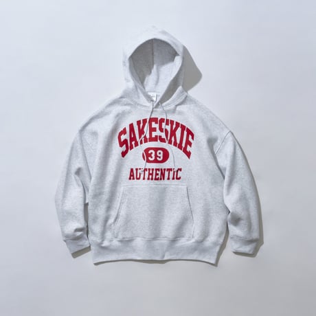 ■College Logo Sweat Pullover Hoodie ( Ash Gray × RED ）