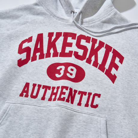 ■College Logo Sweat Pullover Hoodie ( Ash Gray × RED ）