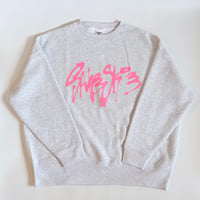 ■SAKESKIE Logo Wide CrewNeck Sweat (Ash Gray  × Pink)