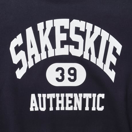 ■SAKESKIE College Logo Wide CrewNeck Sweat (Navy × White)