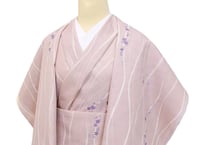 受注生産　洗える着物の仕立て付き ポリエステル 立涌紋に小紋 くすみピンク(夏反物) バチ衿単衣仕立て 反物・仕立て代込み 単衣ハイテク仕立て オーダーサイズ