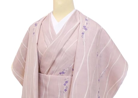 受注生産　洗える着物の仕立て付き ポリエステル 立涌紋に小紋 くすみピンク(夏反物) バチ衿単衣仕立て 反物・仕立て代込み 単衣ハイテク仕立て オーダーサイズ
