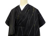 受注生産　洗える着物の仕立て付き ポリエステル 立涌紋に小花 黒 (夏反物) バチ衿単衣仕立て 反物・仕立て代込み 単衣ハイテク仕立て オーダーサイズ
