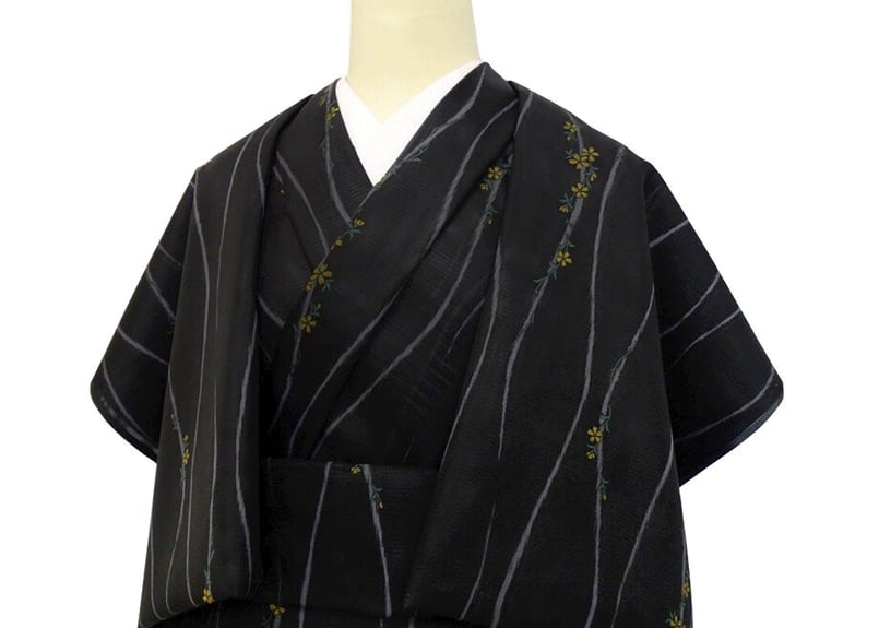 受注生産 洗える着物の仕立て付き ポリエステル 立涌紋に小花 黒