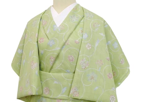 受注生産　洗える着物の仕立て付き ポリエステル 花唐草(夏反物) バチ衿単衣仕立て 反物・仕立て代込み 単衣ハイテク仕立て オーダーサイズ