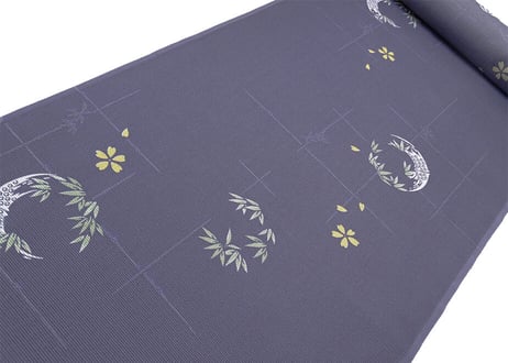 受注生産　洗える着物の仕立て付き ポリエステル 竹格子に笹と桜 青紫 (夏反物) バチ衿単衣仕立て 反物・仕立て代込み 単衣ハイテク仕立て オーダーサイ