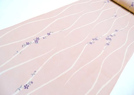 受注生産　洗える着物の仕立て付き ポリエステル 立涌紋に小紋 くすみピンク(夏反物) バチ衿単衣仕立て 反物・仕立て代込み 単衣ハイテク仕立て オーダーサイズ