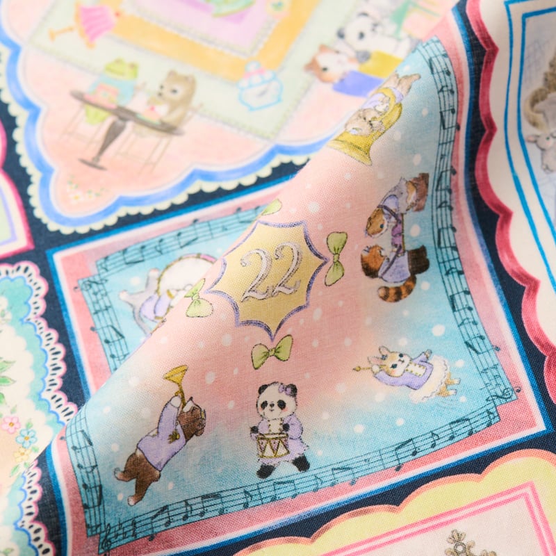 ユキエモン生地✤5層ハンカチオーダー ユキエモン《ハンカチコレクター》 ブルー・カラフル 108×40