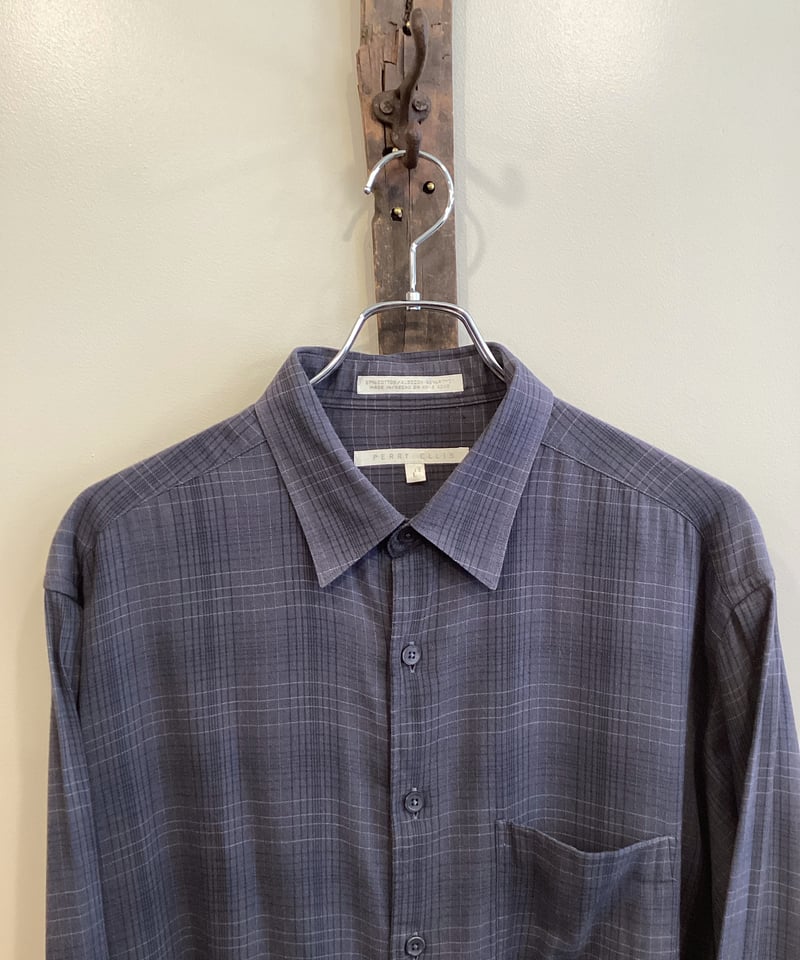 PERRY ELLIS】CHECK REGULAR COLLAR SHIRT sizeL |