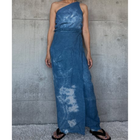 NO.98  LINEN GAUZE WRAP SKIRT  藍  濃い-静寂-