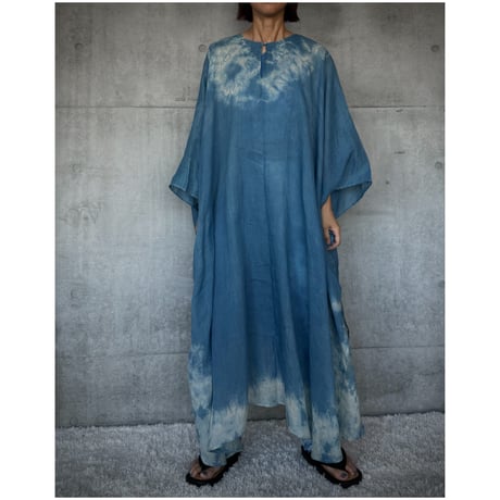 NO.64  RAMIE KAFTAN DRESS  炭色　-花影-【SIZE0】