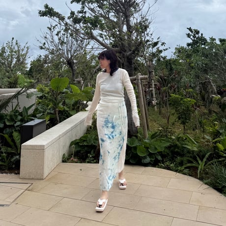 NO.98  LINEN GAUZE WRAP SKIRT  藍  濃い-静寂-