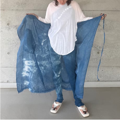 NO.98  LINEN GAUZE WRAP SKIRT  藍  濃い-静寂-