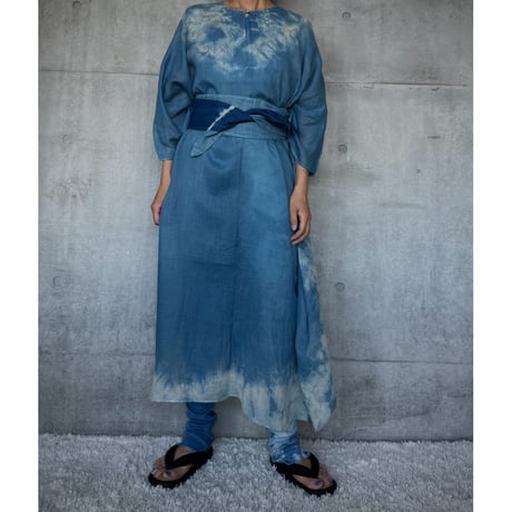 NO.64  RAMIE KAFTAN DRESS  炭色　-花影-【SIZE0】