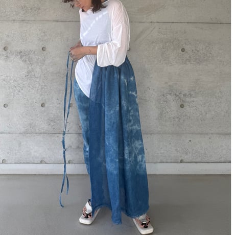 NO.98  LINEN GAUZE WRAP SKIRT  藍  濃い-静寂-