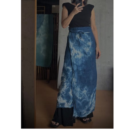 NO.98  LINEN GAUZE WRAP SKIRT  藍  濃い-静寂-