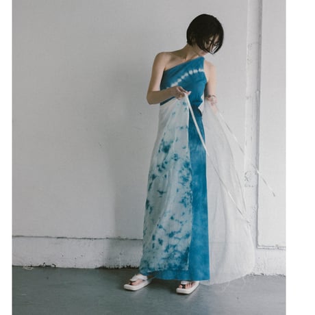 NO.98  LINEN GAUZE WRAP SKIRT  藍  濃い-静寂-