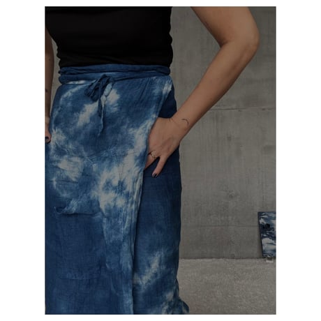 NO.98  LINEN GAUZE WRAP SKIRT  藍  濃い-静寂-