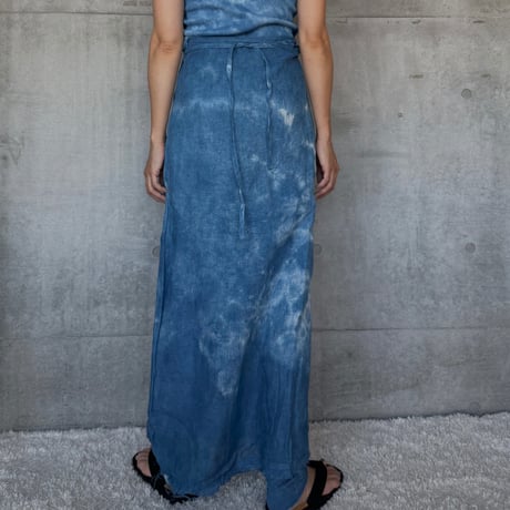 NO.98  LINEN GAUZE WRAP SKIRT  藍  濃い-静寂-