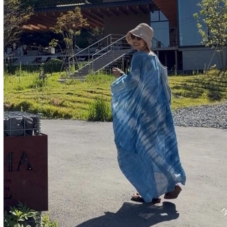 NO.64  RAMIE KAFTAN DRESS  炭色　-花影-【SIZE0】