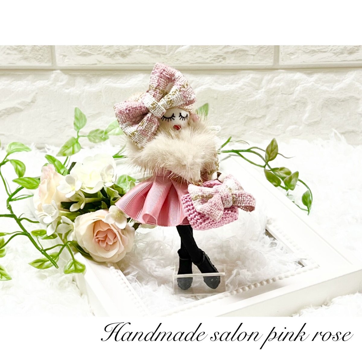 新作】ファー＆ツイードリボンルルベちゃんPK | Handmade salon pink r...