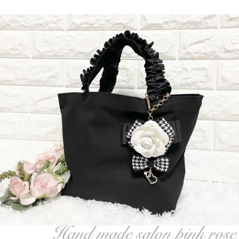 リボンカメリア♡バッグチャーム付 ♡フリル帆布キャンバストート  