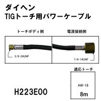 【送料無料・5営業日以内に出荷】ダイヘン TIGトーチ用パワーケーブル(8m) H223E00