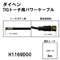【送料無料・5営業日以内に出荷】ダイヘン TIGトーチ用パワーケーブル(8m) H1169D00