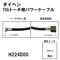 【送料無料・5営業日以内に出荷】ダイヘン TIGトーチ用パワーケーブル(8m) H224D00