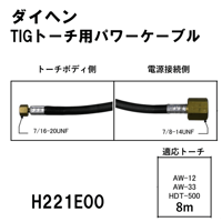 【送料無料・5営業日以内に出荷】ダイヘン TIGトーチ用パワーケーブル(8m) H221E00