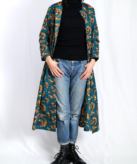 エプロンフラワードレス（ピーコックグリーンｘイエローオーカー）