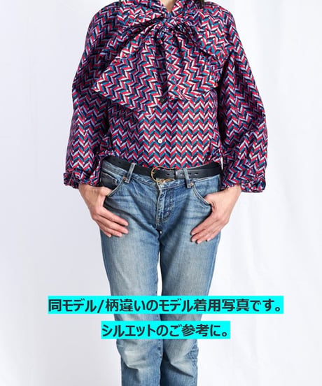 リボンフラワーシャツ（レッドｘオリーブ　クロス）