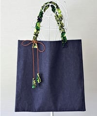カーネーションエコバッグ（デニムｘライム）ポンポンチョーカー付き