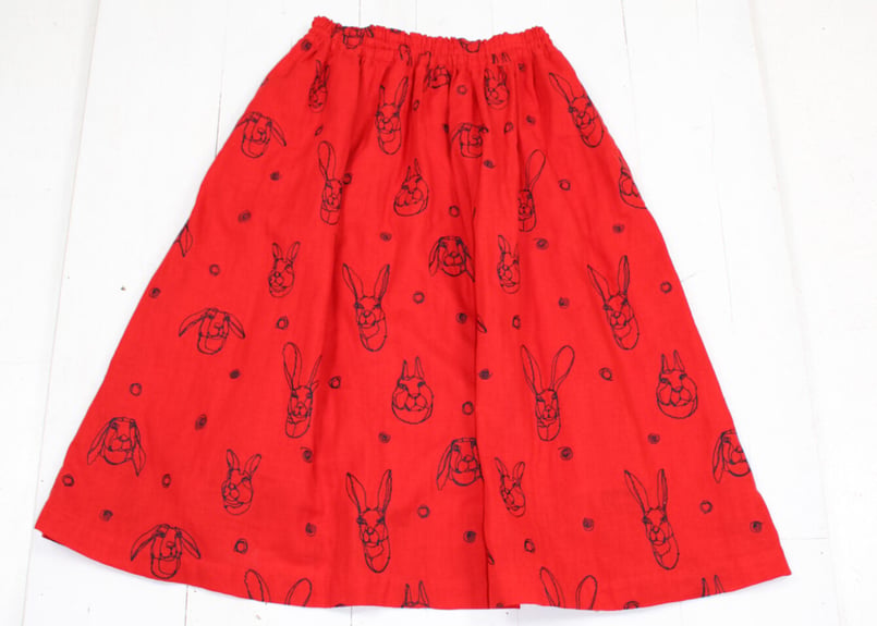 ☆うさぎ柄刺繍入りダブルガーゼ・エアリースカート☆ RED | Le cota store