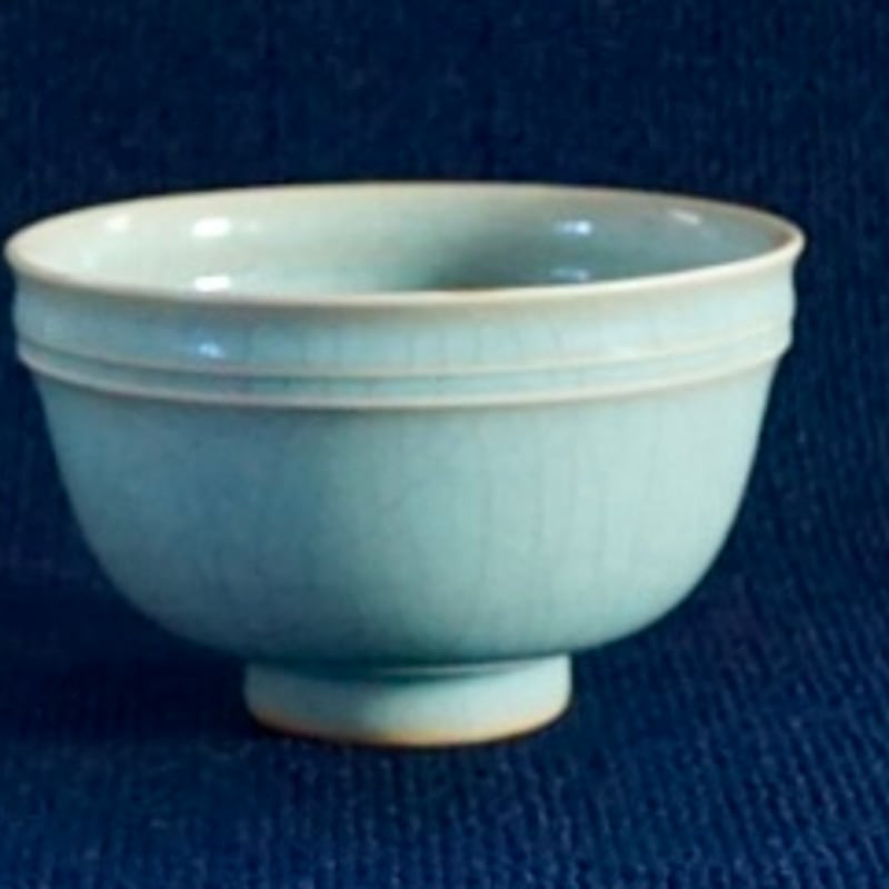 九谷焼〜粉青磁抹茶碗（径13x高さ7.5） | 花坂ロクロ工房ワタル