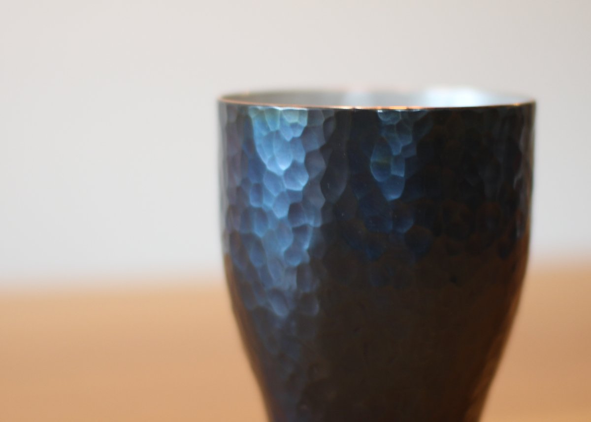 国鉄？　純銀 三重盃 重量約合計136g Y-craftmanship Cup 蒼翠（そうすい）色-大_銅：槌目 | TASHIKA