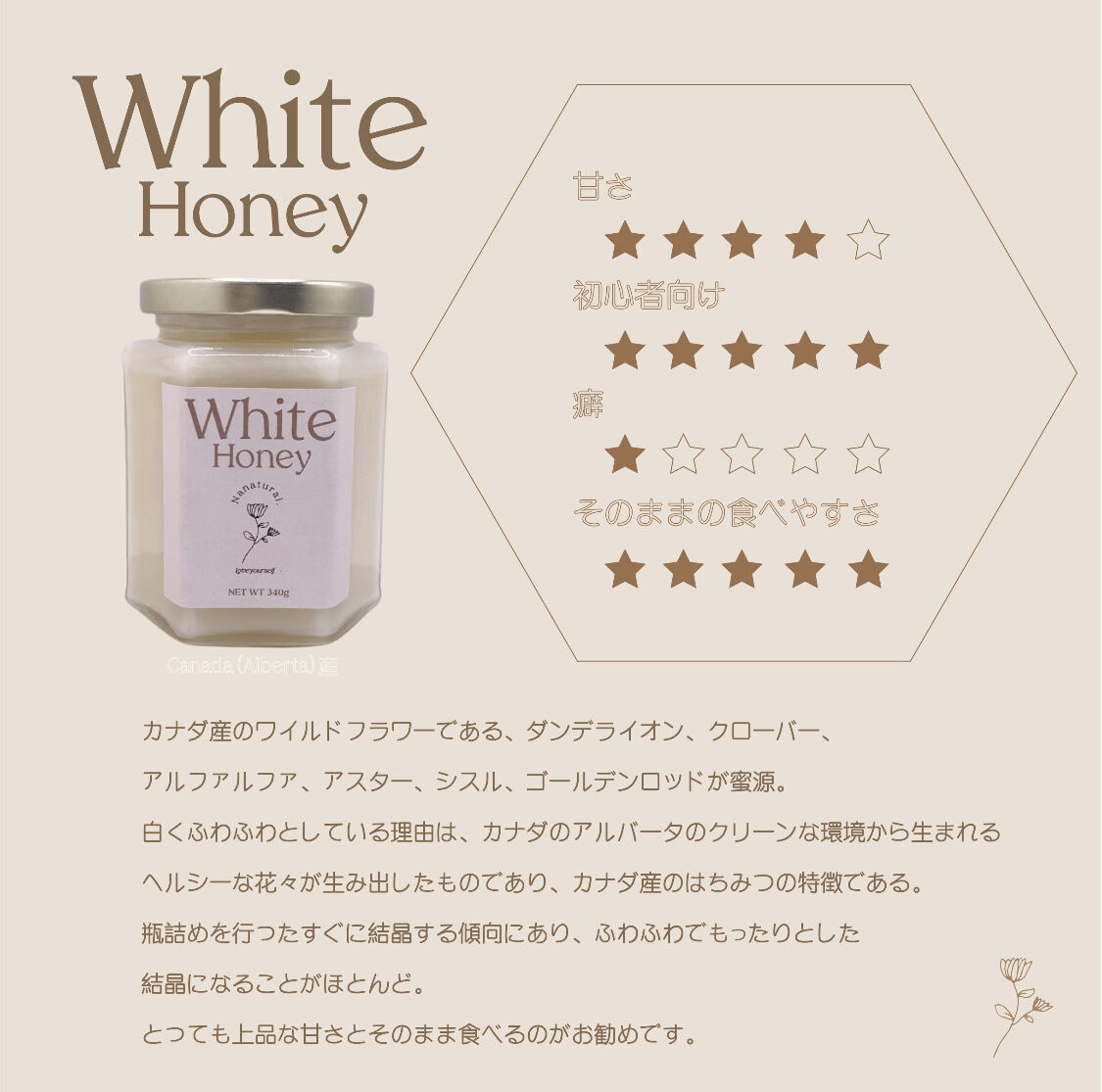 nanatural honey original 【White honey】340g | h