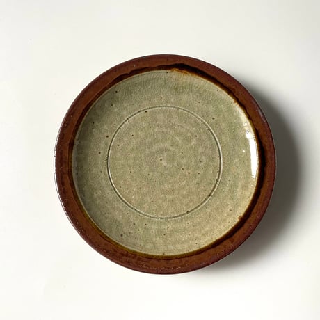 かじや窯　4寸皿 灰・フチ茶 C