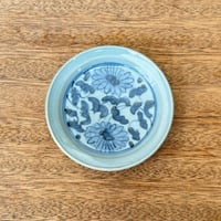 皐月窯　3.5寸高台皿 菊唐草 さ14C（直径約11cm)