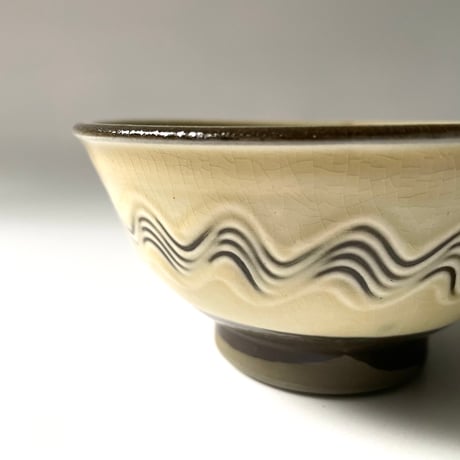 小鹿田焼 黒木昌伸窯　４寸飯碗　櫛描き　白　D
